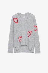 Red Heart Jacquard V-Neck Knit Cardigan