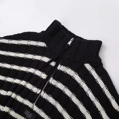 Casual Striped Zip Up Short Knitted Cardigan