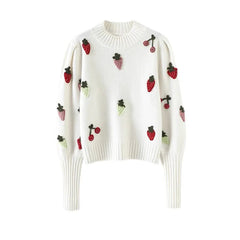 Strawberry Crochet Long Sleeve Knit Sweater