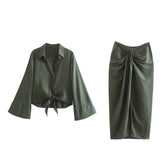Elegant Olive Green Two-Piece Skirt Set