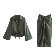 Elegant Olive Green Two-Piece Skirt Set