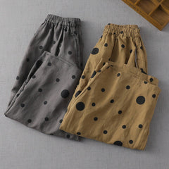 Casual Polk Dot Elastic Waist Wide Leg Pants Loose