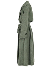 Solid Lace Up Waist Tie Long Knitted Cardigan