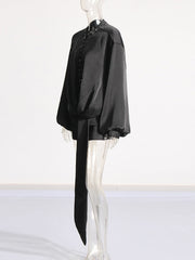 Sexy Elegant Satin Lace Chest Bubble Sleeves Mini Dress