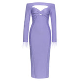 Purple Pleated Hollow Chest Wrapped Dress