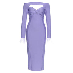 Purple Pleated Hollow Chest Wrapped Dress