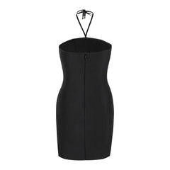 Pre Order: Black Halter Starfish Mesh Patchwork Bandage Dress