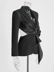V-Neck Waist Bow Cut Out Blazer