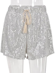 Silver Sequins Low Waist Lace Up Mini Shorts
