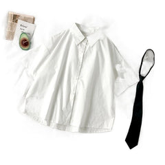 Pre Order: Black Tie White Loose Short Sleeved Shirt
