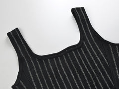 Stripes Silver Sparkling Knitted Sleeveless Dress