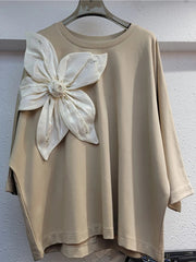 Pre Order: Big Flower Patchwork Solid Loose T-Shirt