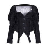 Retro Striped Waist Slimming Jacket