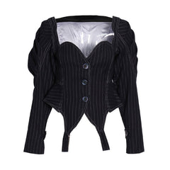 Retro Striped Waist Slimming Jacket