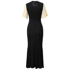 Color Block Short Sleeve Button-Up Long Dress