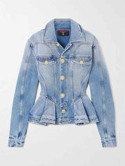 Waist Cinching Peplum Denim Jacket