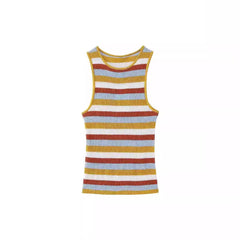 Sleeveless Striped Knitted Vest + Slim Long Skirt