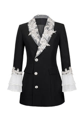 Diamond Embroidered Trumpet Sleeve Coat