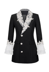Diamond Embroidered Trumpet Sleeve Coat