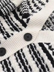 White Knitted Stripes V-Neck Cardigan Sweater