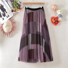 Patchwork Pleated Mesh A-line Skirt