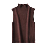 Turtle Neck Sleeveless Ribbed Chic Vest