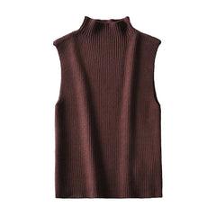 Turtle Neck Sleeveless Ribbed Chic Vest