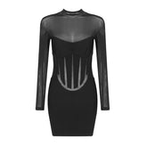 Pre Order: Black Mesh Splicing Bandage Mini Dress