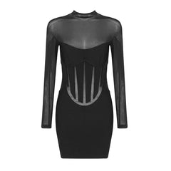 Pre Order: Black Mesh Splicing Bandage Mini Dress