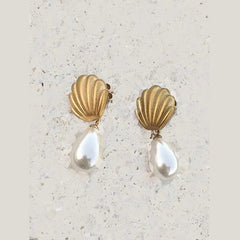 Frosted Shell Pearl Dangle Earrings