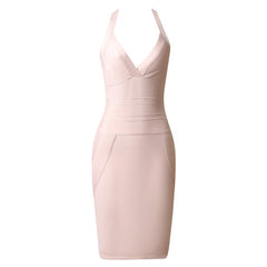 Solid Hanging Neck Bandage Dress