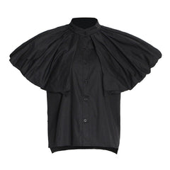 Pleated Sleeve Loose Solid Casual Shirt