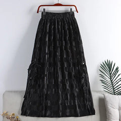 Vintage Tie Split Pleated A-Line Midi Skirt