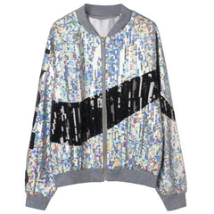 Glossy Sequin Silver Bomber Jacket