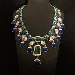 Pre Order: Blue Rhinestone Necklace and Earrings Set