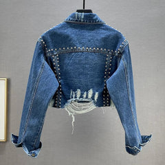 Rivet Inlaid Diamond Denim Jacket