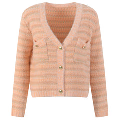 Wool Blend V-Neck Long Sleeved Short Knitted Cardigan