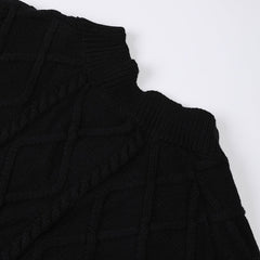 Solid Pleated Diamond Plaid Patchwork Sweater Dress