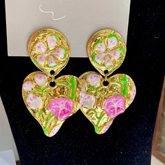 Heart Shaped Flower Clip Earrings