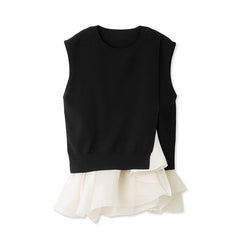 Mulberry Silk Ruffled Edge Patchwork Knit Top