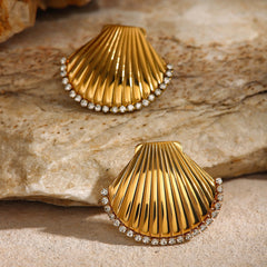 Rhinestone Scallop Shell Earrings