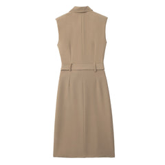 Solid Belted Double Breasted Dress