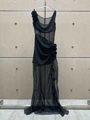 Sleeveless See Through 3D Flower Maxi Dress