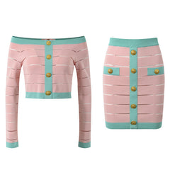 Off Shoulder Knitted Top + Hip Hugging Skirt Set
