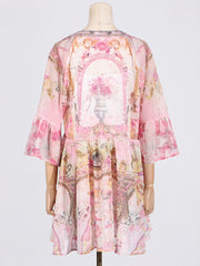 Retro Print Ruffle Edge Dress