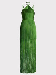 Green Halter Neck Fringe Tassel Dress