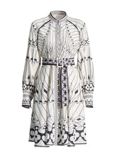 Printed Stand Collar Lantern Sleeve Dress