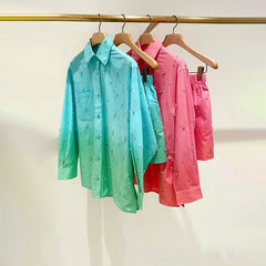 Rhinestone Gradient Color Shirt + Shorts Set