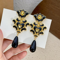 Pre Order: Black + Gold Palace Drop Earrings