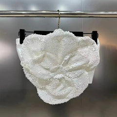 Sequined 3D Flower Splicing Strapless Top
